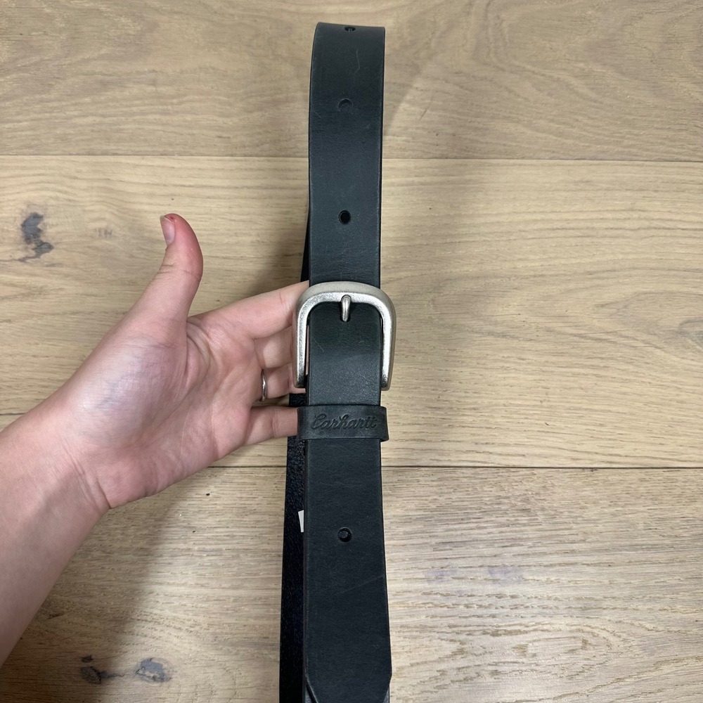 Carhartt Belt Unisex Medium Black Leather Silver Tone Buckle Workwear Utility